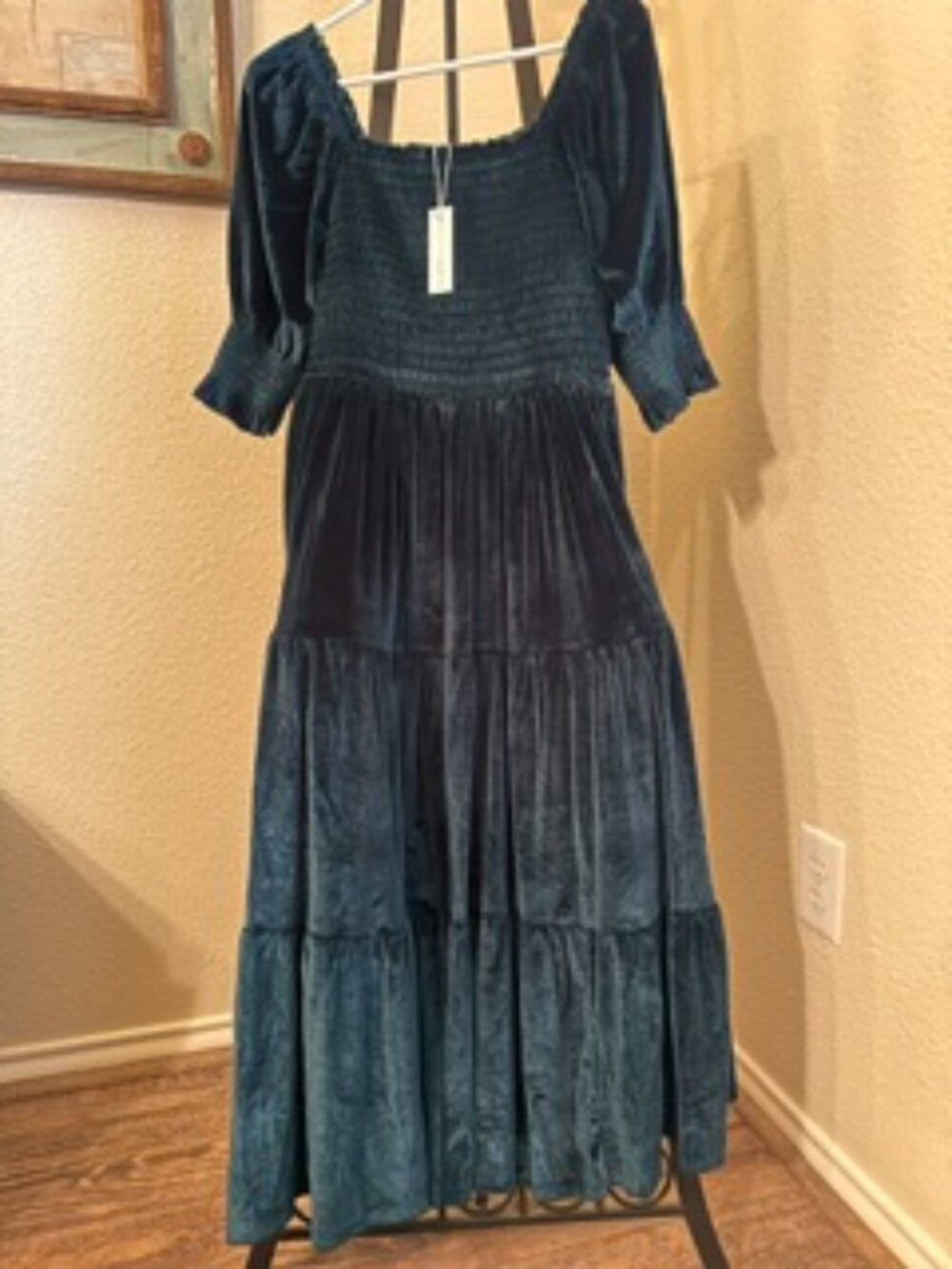 Baltic Born Vivaldi Velvet Smocked Midi Dress - Medium - Dark Green - Picture 2 of 4